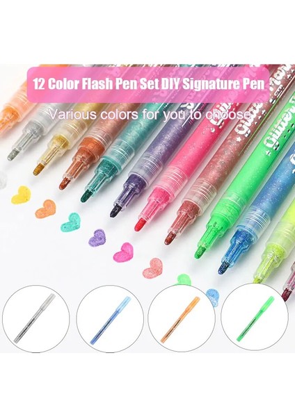 Gümüş Tarzı 12 Colorsset Glitter Kalem Fosforlu Kalem Renk Değiştiren Flaş Işaretleyici Jel Kalemler Çizim Karalama Defteri Albümü Dergisi Diy Kırtasiye Okulu (Yurt Dışından)