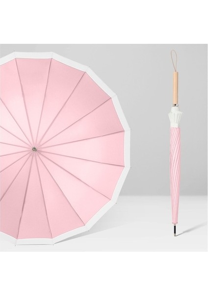 Hyt-Küçük Fresh Şemsiye Büyük 16 Kemikli Retro Sunny Büyük Şemsiye-Açık Pembe - Gri (Yurt Dışından)