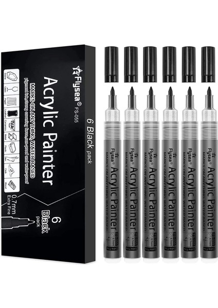 0.7mm-6 Siyah Stil Black Marker Paint Peack Akrilik Siyah ve Beyaz Çizim, Kaya Boyama, Taş, Seramik Için Kalıcı Marker (Yurt Dışından)