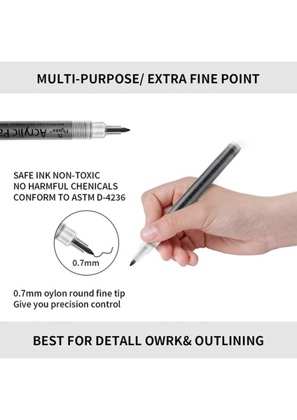0.7mm-6 Siyah Stil Black Marker Paint Peack Akrilik Siyah ve Beyaz Çizim, Kaya Boyama, Taş, Seramik Için Kalıcı Marker (Yurt Dışından) fırsatları