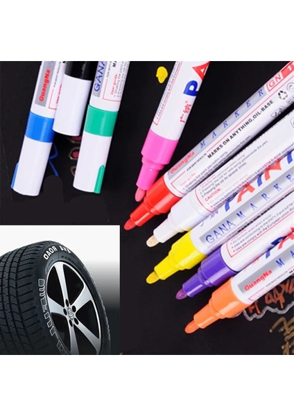 Mavi Stil 8 Renk Suya Dayanıklı Araba Lastiği Lastik Sırtı Kauçuk Metal Kalıcı Boya Marker Kalem (Yurt Dışından)