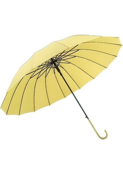 Hyt-Küçük Taze Düz 16 Kaburga Otomatik Şemsiye Düz Renk Kavisli Saplı Çift Düz Şemsiye-Sarı (Yurt Dışından)