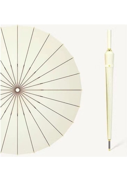 Hyt-24 Kemik Şemsiye Otomatik Düz Renk Kadın Şemsiye Büyütülmüş ve Kalınlaştırılmış-Bianco (Yurt Dışından)