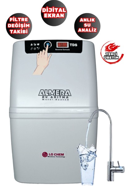 LG CHEM 10 Aşama Dijital Tds Ekran Ph Mineralli Çelik Tanklı Premium Su Arıtma Cihazı +Yedek Filtre Set