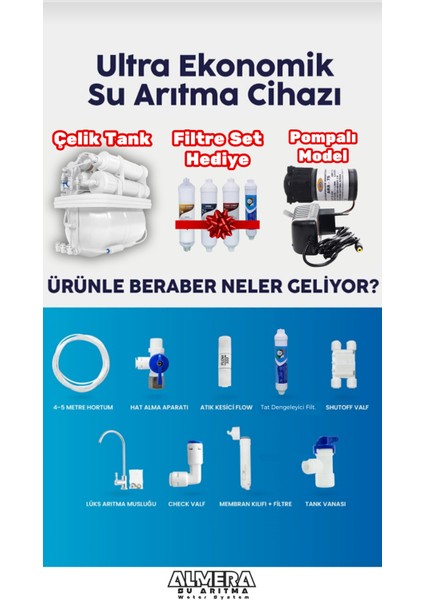 LG CHEM Çelik Tanklı Ph Alkali Ekstra Mineralli Premium Pompalı Su Arıtma Cihazı + Yedek Filtre Set