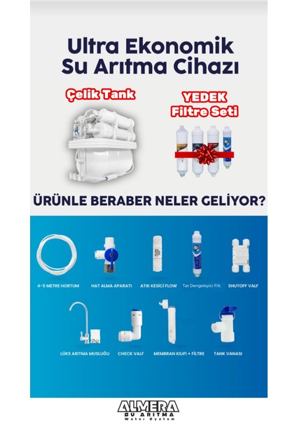 Dijital Tds Ekranlı Ekstra Mineralli Çelik Tanklı Su Arıtma Cihazı + Lg Chem Yedek Filtre Seti