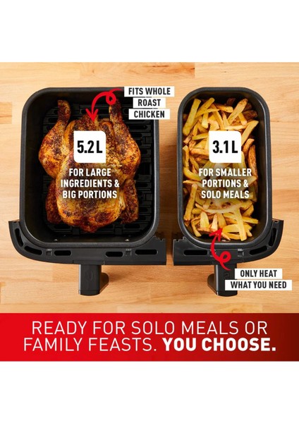 Izgara ,Pişirme, Kızarma Çift Hazneli İkili Pişirici 8,3 Litre XXL İki Sepetli Yağsız Havalı Airfryer & Fritöz Pişirme kağıdı hediyeli