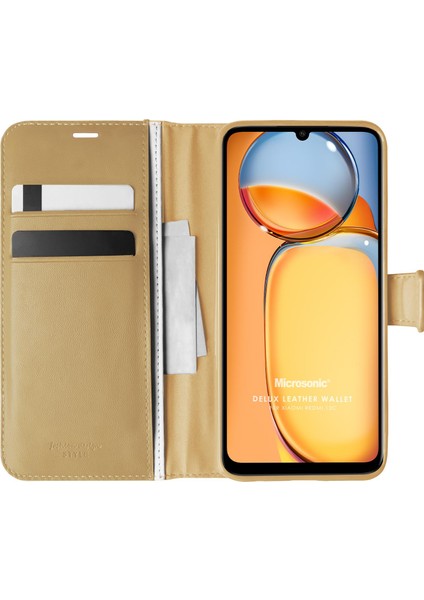 Xiaomi Poco C65 Kılıf Delux Leather Wallet Gold