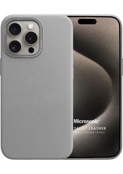 Apple iPhone 15 Pro Kılıf Metalist Leather Gri