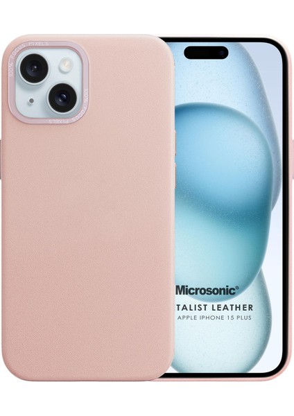 Apple iPhone 15 Plus Kılıf Metalist Leather Pembe