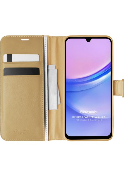 Samsung Galaxy A15 Kılıf Delux Leather Wallet Gold