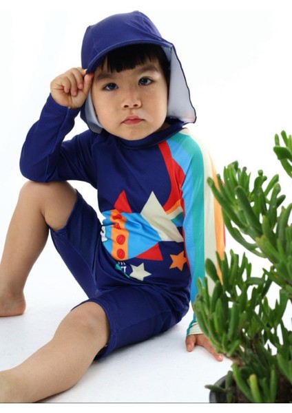 Yeni Sezon Renkli Roket Desenli Kareoka Dikişli Uzun Kollu Alt Paraşüt Şort Uv Korumalı Mayo Takımı fiyatları