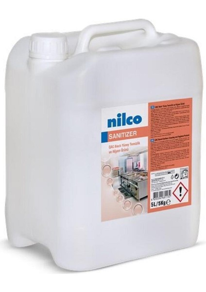 Nilco Sanıtızer 5 L/5 kg Qac Bazlı Yüzey Temizlik ve Hijyen Ürünü