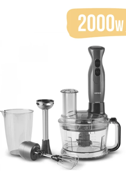 2000W Turbo Doğrayıcı, Dilimleme, Rondo, Blender - Ikili Çelik Mikser 6 In 1 Çok Amaçlı Mutfak Robotu