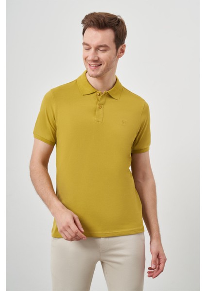 Erkek Limon Küfü Basic Polo Yaka Dynamic Fit T-Shirt