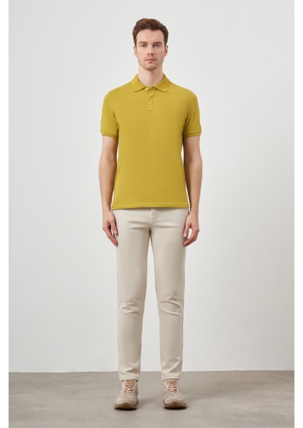 Erkek Limon Küfü Basic Polo Yaka Dynamic Fit T-Shirt