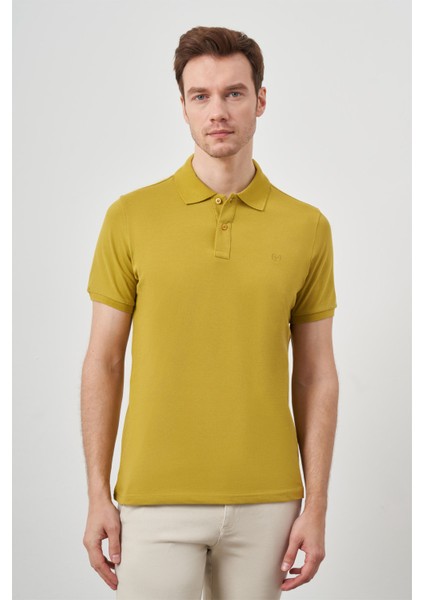 Erkek Limon Küfü Basic Polo Yaka Dynamic Fit T-Shirt