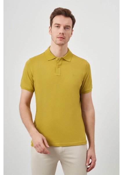 Erkek Limon Küfü Basic Polo Yaka Dynamic Fit T-Shirt