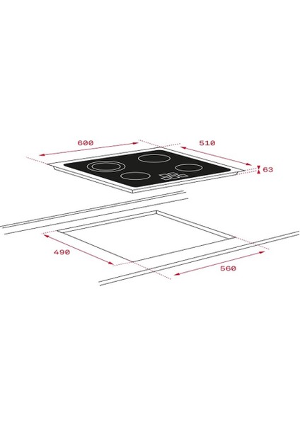 Tr 6315 Ankastre Cam Seramik Elektrikli Ocak