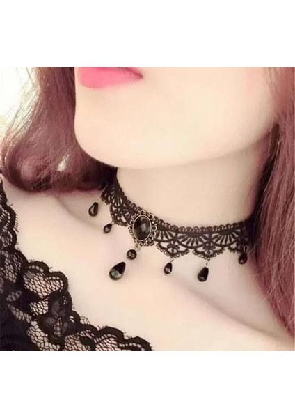 Siyah Dantel Kolye Chokers Vintage Stil Kadın Gotik Kolye