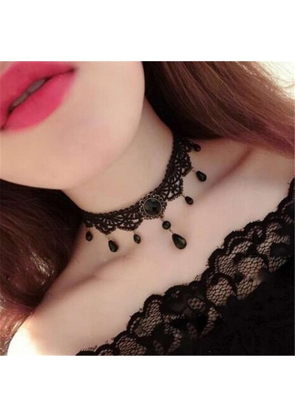 Siyah Dantel Kolye Chokers Vintage Stil Kadın Gotik Kolye