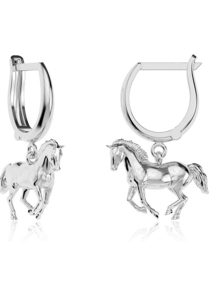 Sade Minik Koşan At Beyaz Gümüş Küpe