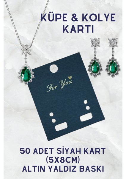 Netsan Etiket Altın Yaldız Baskılı Küpe ve Kolye Kartı 50 Adet 5X8CM Siyah Kart