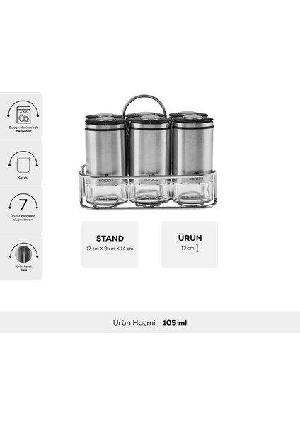 Walter Inox 6'lı Standlı Dikdörtgen Baharat Takımı