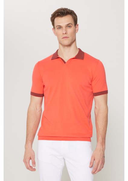 Erkek Mercan Standart Fit Normal Kesim Polo Yaka %100 Pamuk Triko Tişört