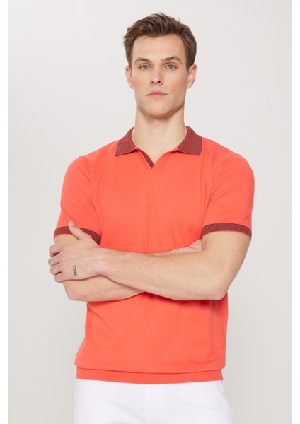 Erkek Mercan Standart Fit Normal Kesim Polo Yaka %100 Pamuk Triko Tişört