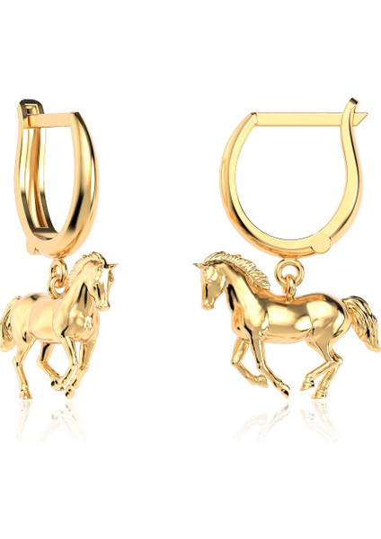 Sade Minik Koşan At Altın Kaplama Gümüş Küpe