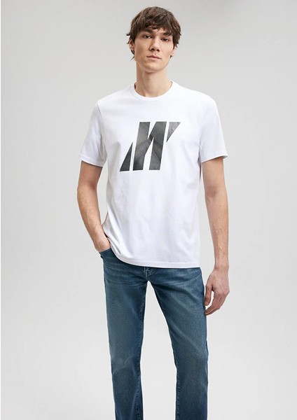 Erkek Beyaz M0612172-620 Pro Baskılı T-Shirt