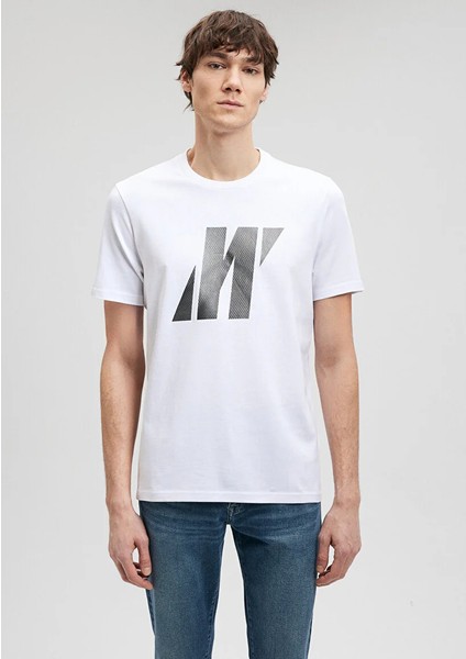 Erkek Beyaz M0612172-620 Pro Baskılı T-Shirt