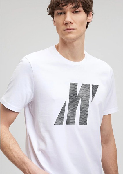 Erkek Beyaz M0612172-620 Pro Baskılı T-Shirt