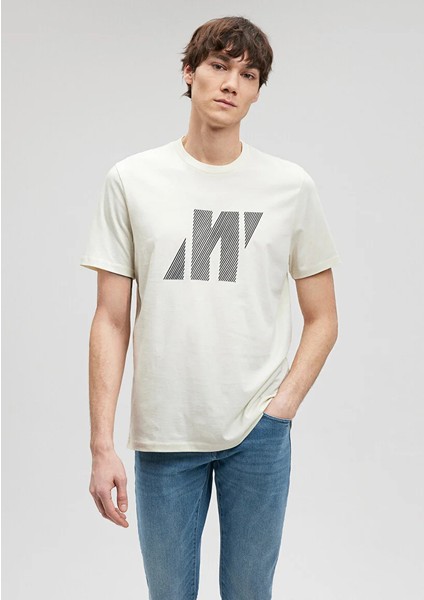 Erkek Ekru M0612184-70139 Pro Baskılı T-Shirt