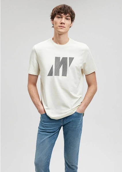 Erkek Ekru M0612184-70139 Pro Baskılı T-Shirt modelleri