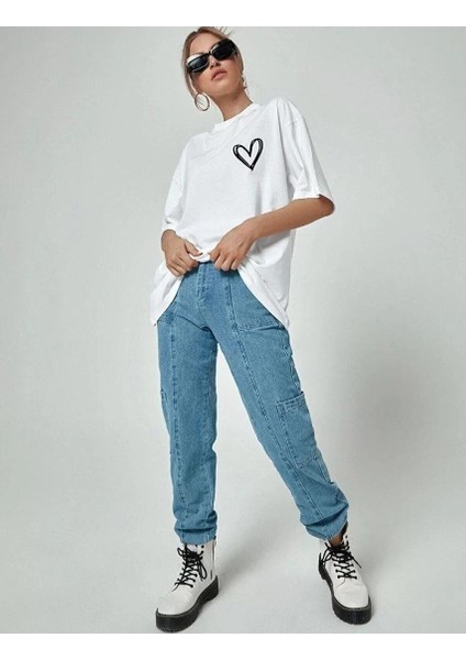 Baskılı Oversize T-Shirt Beyaz