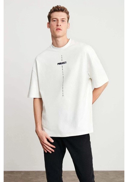 Baskılı Oversize T-Shirt Beyaz