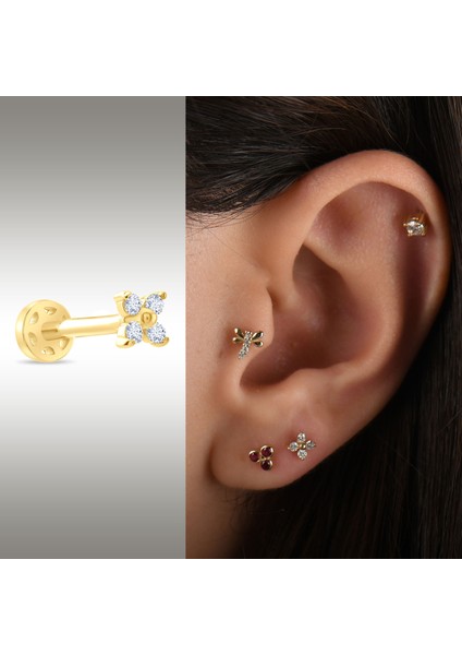 0.04 Karat Pırlanta Yonca Tragus Piercing