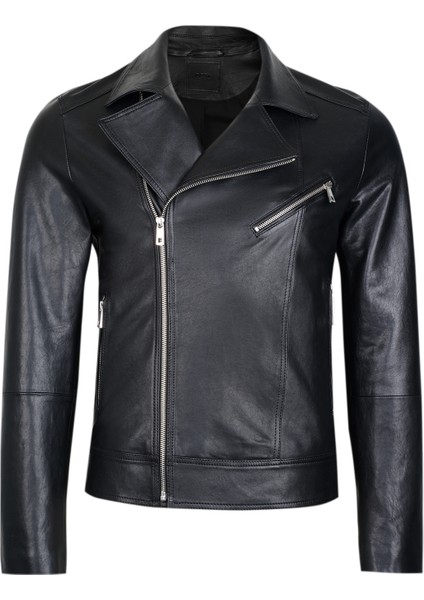 Santo Siyah Erkek Deri Biker Ceket