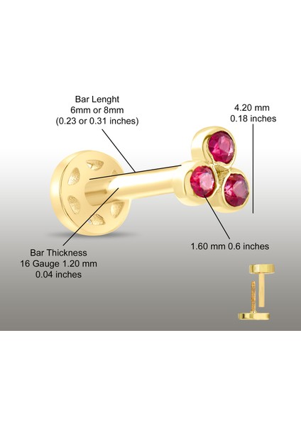 Yakut Taşlı Altın Tragus Piercing