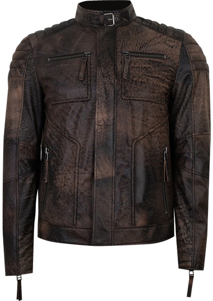 Nancy Kahve Erkek Vintage Deri Mont