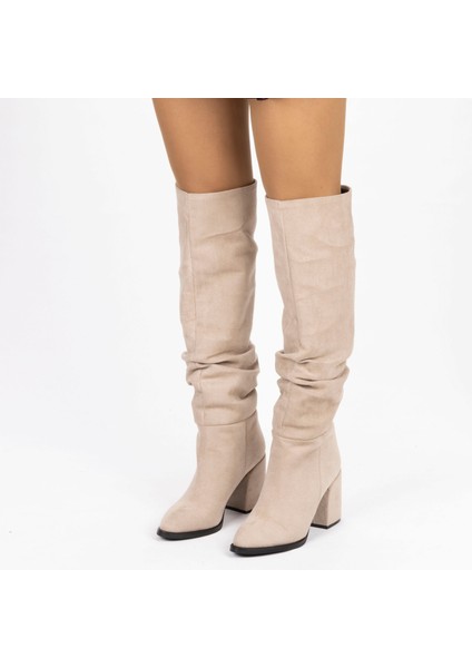 Kadın Sivri Burunlu Kalın Topuklu Körüklü Diz Altı Çizme fiyatları