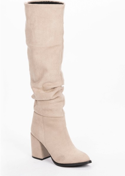 Kadın Sivri Burunlu Kalın Topuklu Körüklü Diz Altı Çizme indirimleri