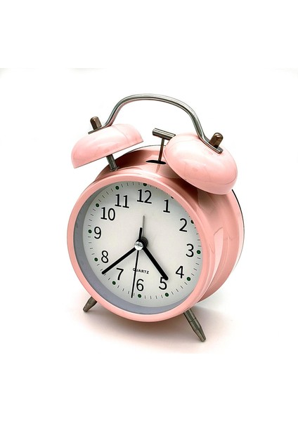 16CM Büyük Boy Akar Saniyeli Alarm Çalar Saat - Nostaljik Masa Saati Pembe