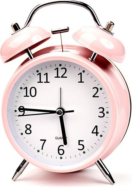 16CM Büyük Boy Akar Saniyeli Alarm Çalar Saat - Nostaljik Masa Saati Pembe