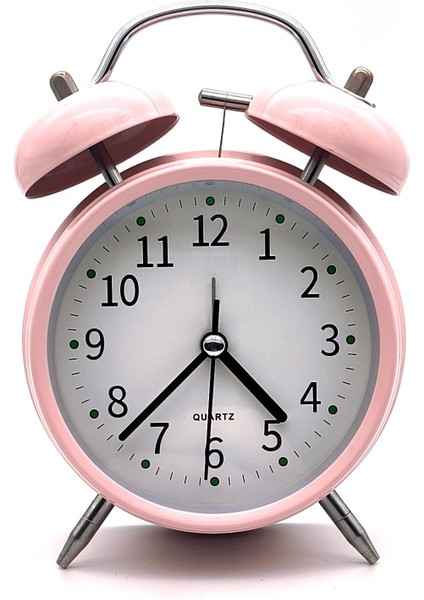 16CM Büyük Boy Akar Saniyeli Alarm Çalar Saat - Nostaljik Masa Saati Pembe