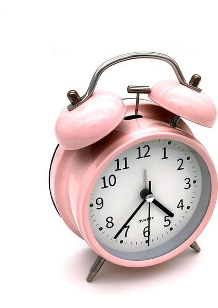 16CM Büyük Boy Akar Saniyeli Alarm Çalar Saat - Nostaljik Masa Saati Pembe