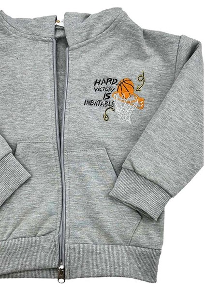 First Basketbol Kapsonlu Pamuklu Erkek Bebek Hırka Gri
