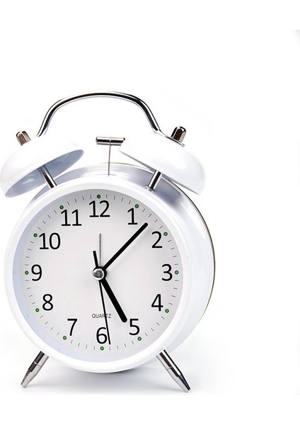 16CM Büyük Boy Akar Saniyeli Alarm Çalar Saat - Nostaljik Masa Saati Beyaz